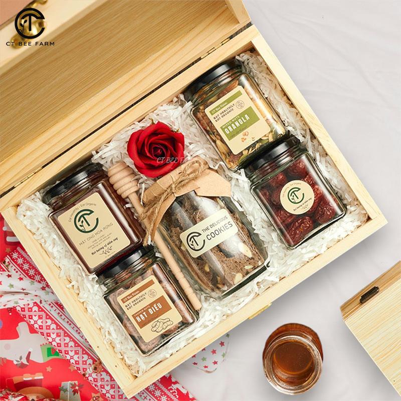 Set quà tặng 20/10 - 8/3 bánh quy biscotti, hạt & mật